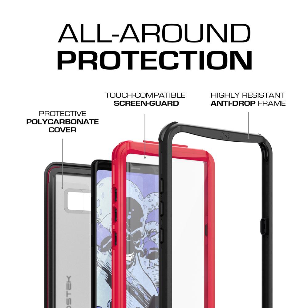 Galaxy Note 8, Ghostek Nautical Galaxy Note 8 Case Military Grade Armor Waterproof Cover | Red (Color in image: Black)