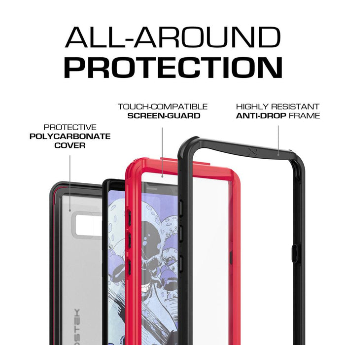 Galaxy Note 8, Ghostek Nautical Galaxy Note 8 Case Military Grade Armor Waterproof Cover | Red (Color in image: Black)