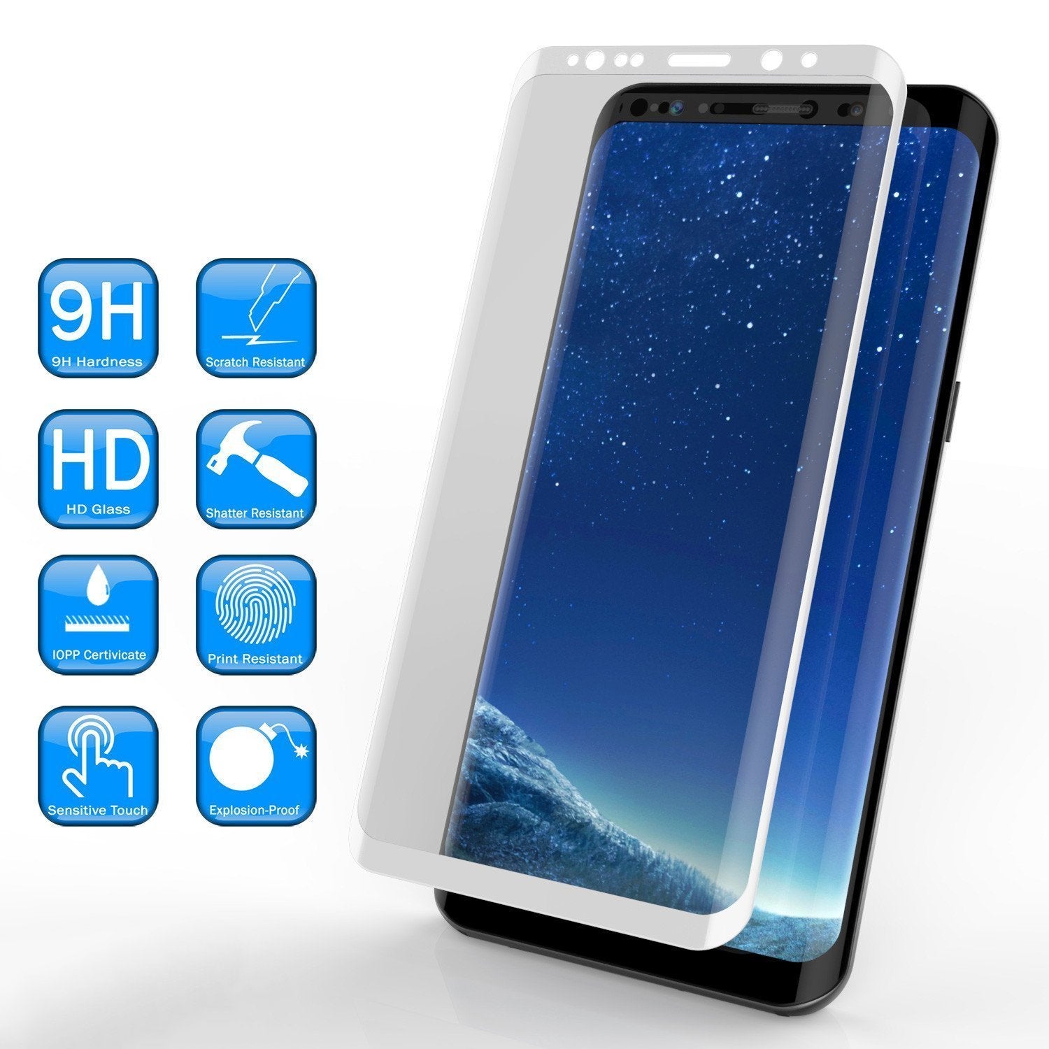Galaxy S8+ Plus  White Punkcase Glass SHIELD Tempered Glass Screen Protector 0.33mm Thick 9H Glass