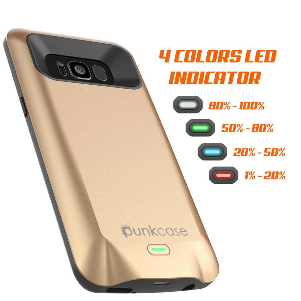 Galaxy S8 Battery Case, Punkcase 5000mAH Charger Case W/ Screen Protector | Integrated Kickstand & USB Port | IntelSwitch | [Gold] 