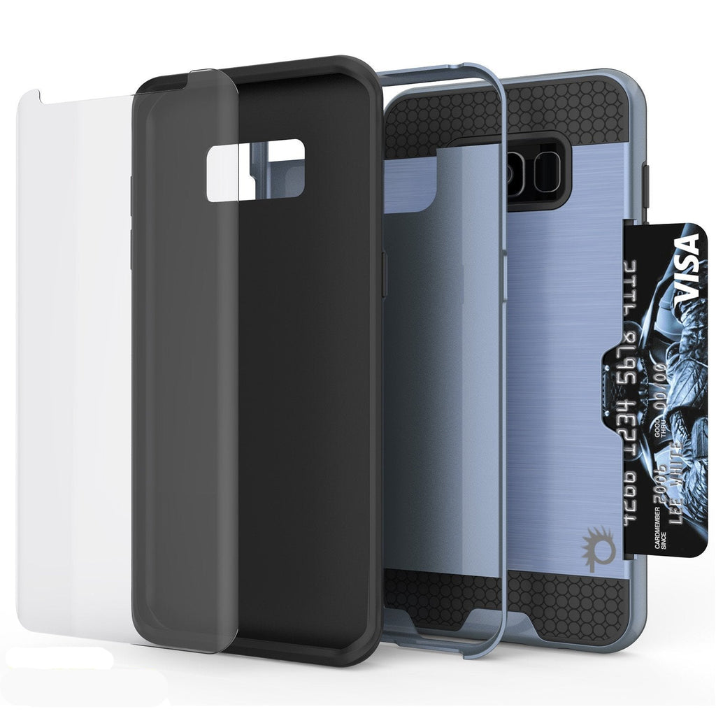 Galaxy S8 Case, PUNKcase [SLOT Series] [Slim Fit] Dual-Layer Armor Cover w/Integrated Anti-Shock System, Credit Card Slot [Navy] (Color in image: Silver)