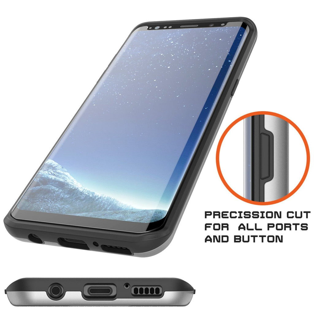 Galaxy S8 Case, PUNKcase [SLOT Series] [Slim Fit] Dual-Layer Armor Cover w/Integrated Anti-Shock System, Credit Card Slot [Silver] (Color in image: Grey)