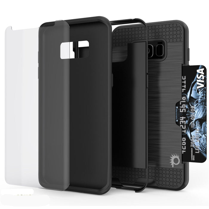 Galaxy S8 Case, PUNKcase [SLOT Series] [Slim Fit] Dual-Layer Armor Cover w/Integrated Anti-Shock System, Credit Card Slot [Black] (Color in image: Silver)