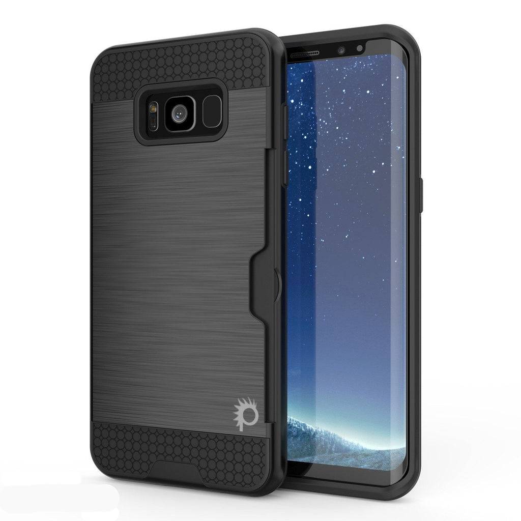 Galaxy S8 Case, PUNKcase [SLOT Series] [Slim Fit] Dual-Layer Armor Cover w/Integrated Anti-Shock System, Credit Card Slot [Black] (Color in image: Black)