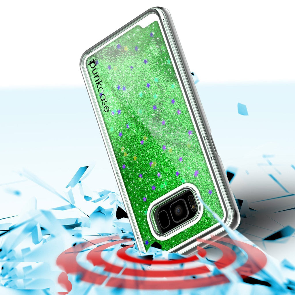 Galaxy S8 Plus Case, Punkcase [Liquid Series] Protective Dual Layer Floating Glitter Cover + PunkShield Screen Protector for Samsung S8 [Green] (Color in image: Silver)