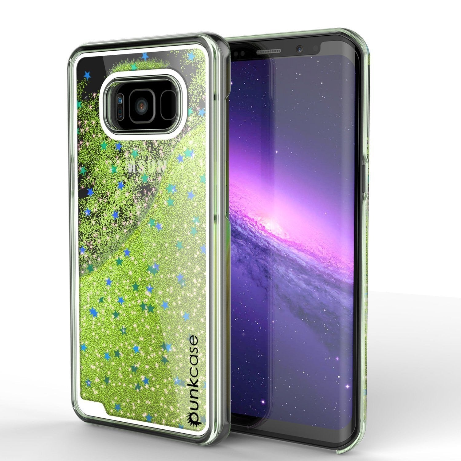 Galaxy S8 Case, Punkcase [Liquid Series] Protective Dual Layer Floating Glitter Cover + PunkShield Screen Protector [Light Green] (Color in image: Light green)