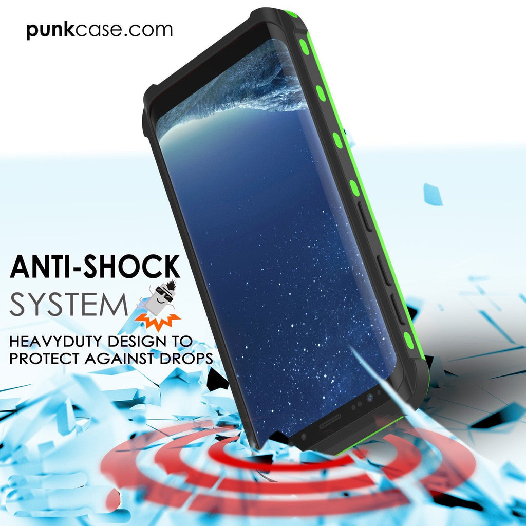 Galaxy S8 Plus Waterproof Case, Punkcase KickStud Green Series [Slim Fit] [IP68 Certified] [Shockproof] [Snowproof] Armor Cover. (Color in image: Black)