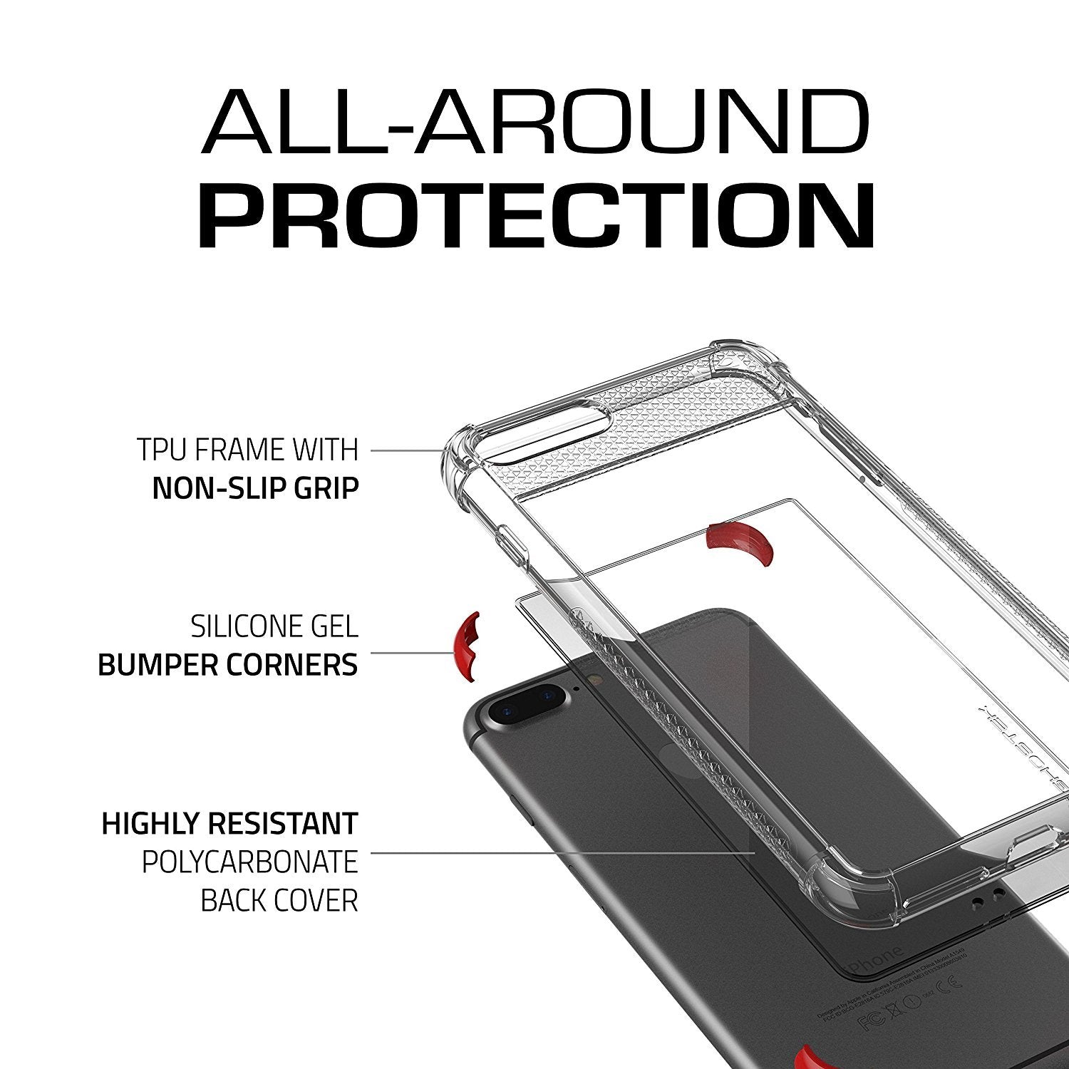 iPhone 7+ Plus Case, Ghostek Covert 2 Series for iPhone 7+ Plus Protective Case [ Red] (Color in image: Orange)