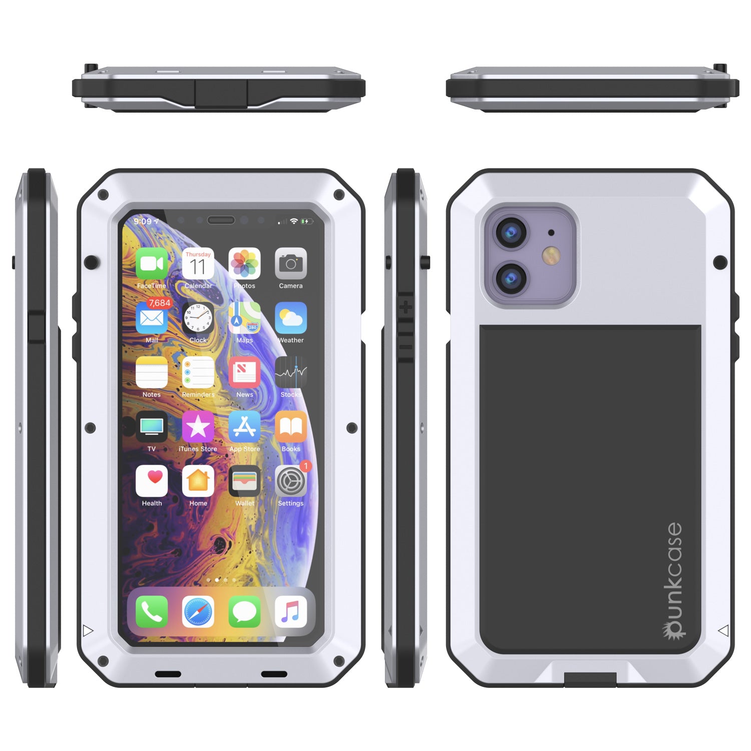 iPhone 11 Metal Case, Heavy Duty Military Grade Armor Cover [shock proof] Full Body Hard [White]