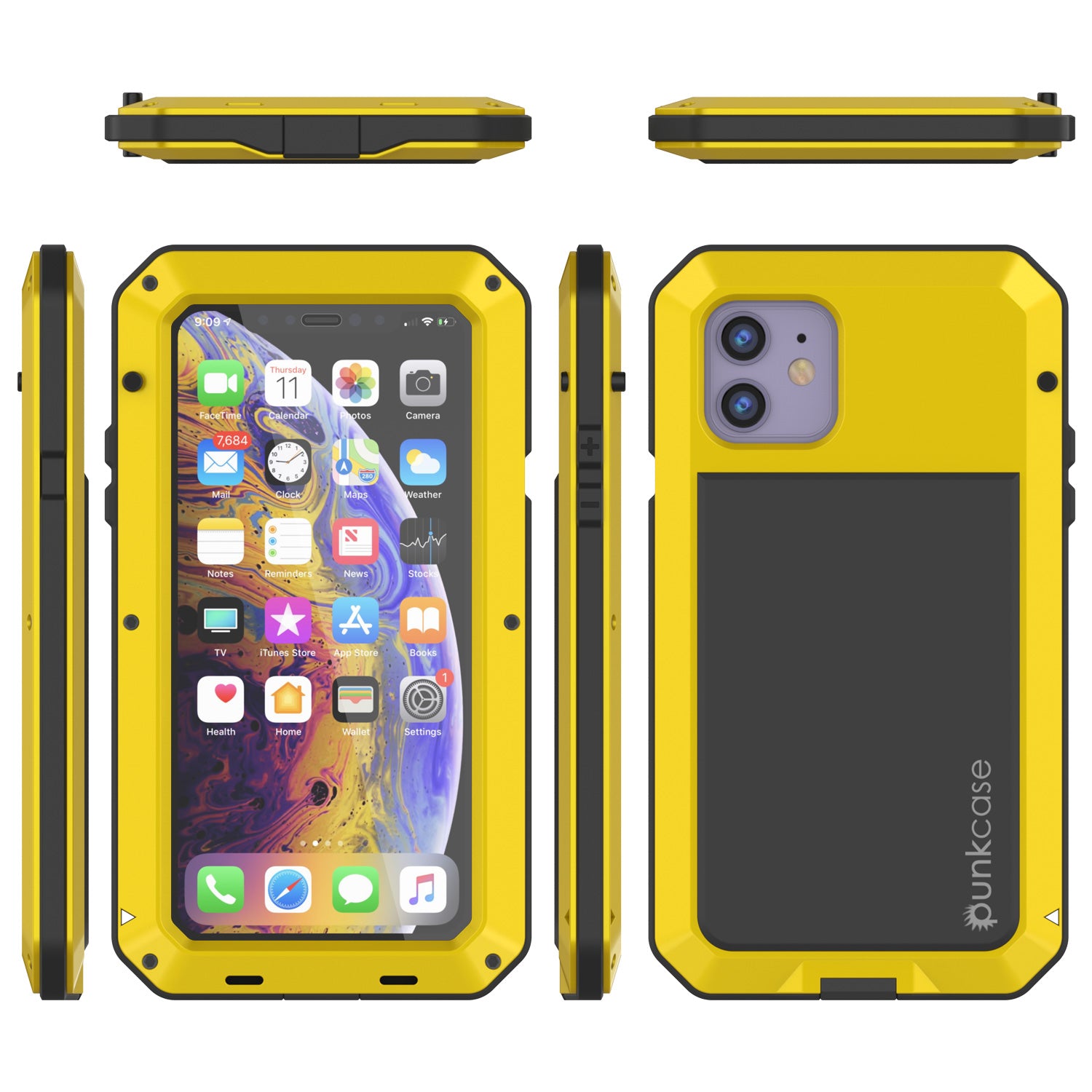 iPhone 11 Metal Case, Heavy Duty Military Grade Armor Cover [shock proof] Full Body Hard [Neon]