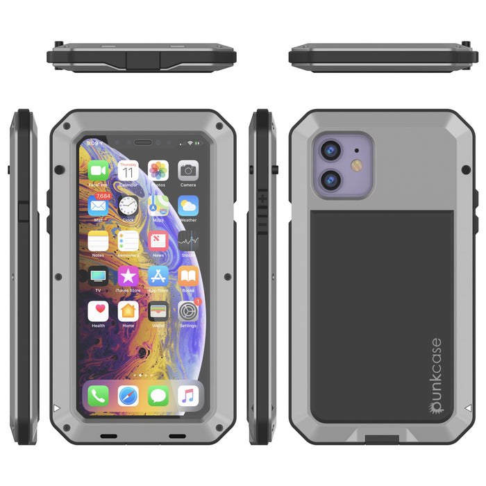 iPhone 11 Metal Case, Heavy Duty Military Grade Armor Cover [shock proof] Full Body Hard [Silver]