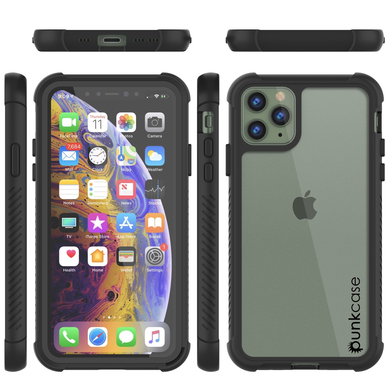 PunkCase iPhone 11 Pro Case, [Spartan Series] Clear Rugged Heavy Duty Cover W/Built in Screen Protector [Black]