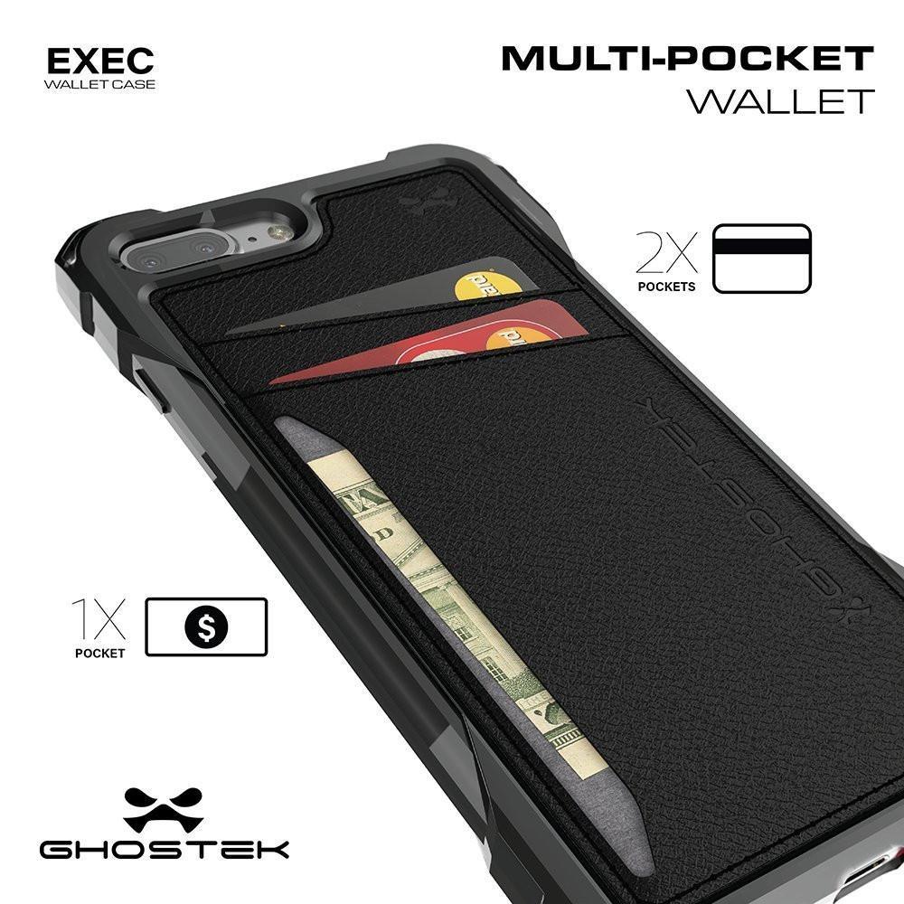 iPhone 8+Plus Wallet Case, Ghostek Exec Brown Series | Slim Armor Hybrid Impact Bumper | TPU PU Leather Credit Card Slot Holder Sleeve Cover 