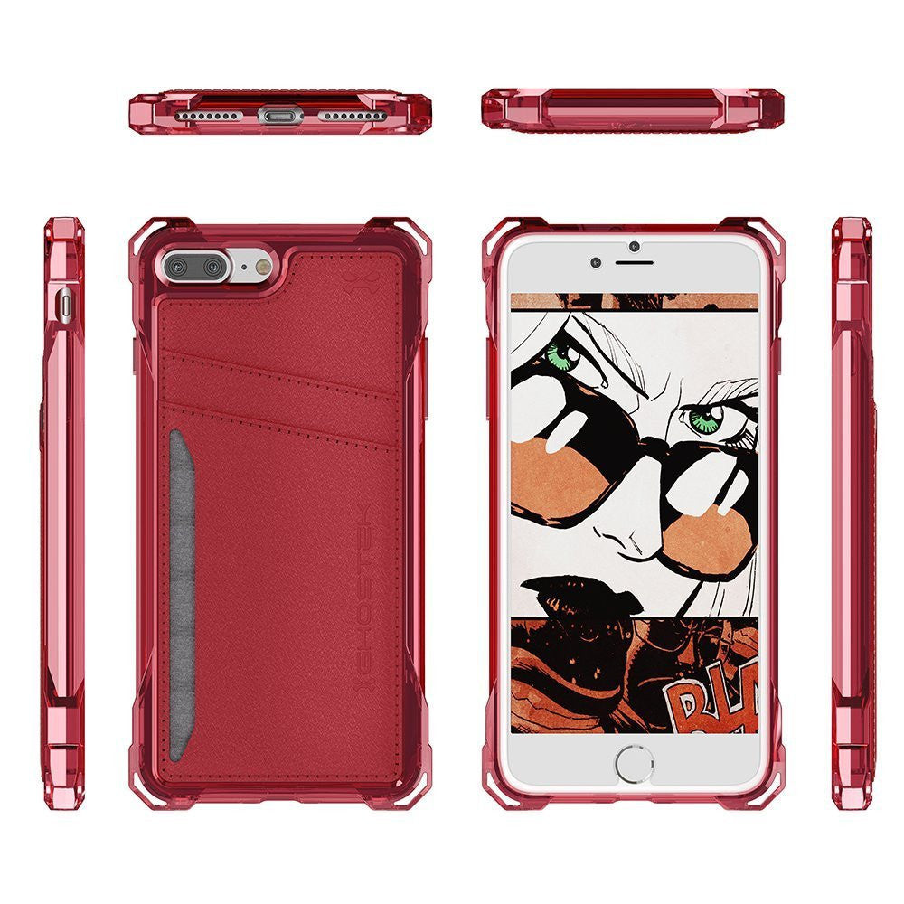 iPhone 7 Plus Wallet Case, Ghostek® Exec Red Series | Slim Armor Hybrid Impact Bumper | TPU PU Leather Credit Card Slot Holder Sleeve Cover (Color in image: Gold)