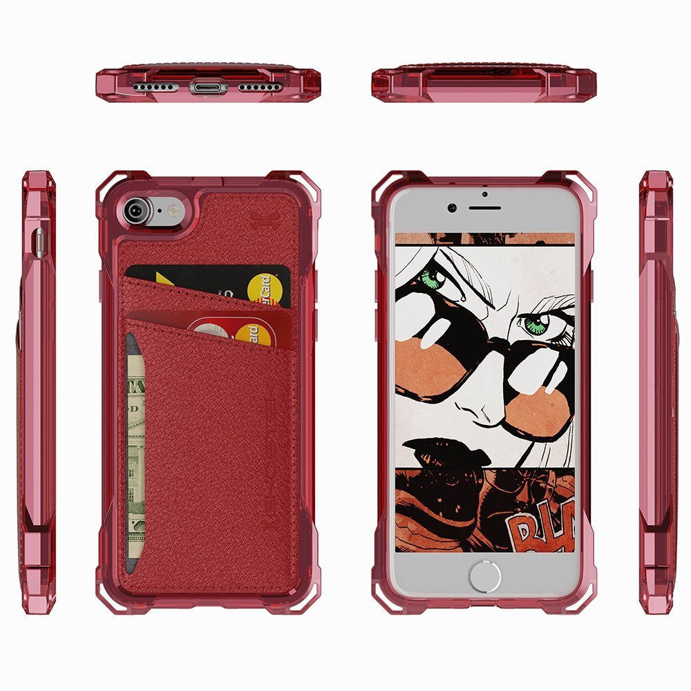 iPhone 7 Wallet Case, Ghostek Exec Red Series | Slim Armor Hybrid Impact Bumper | TPU PU Leather Credit Card Slot Holder Sleeve Cover (Color in image: Brown)