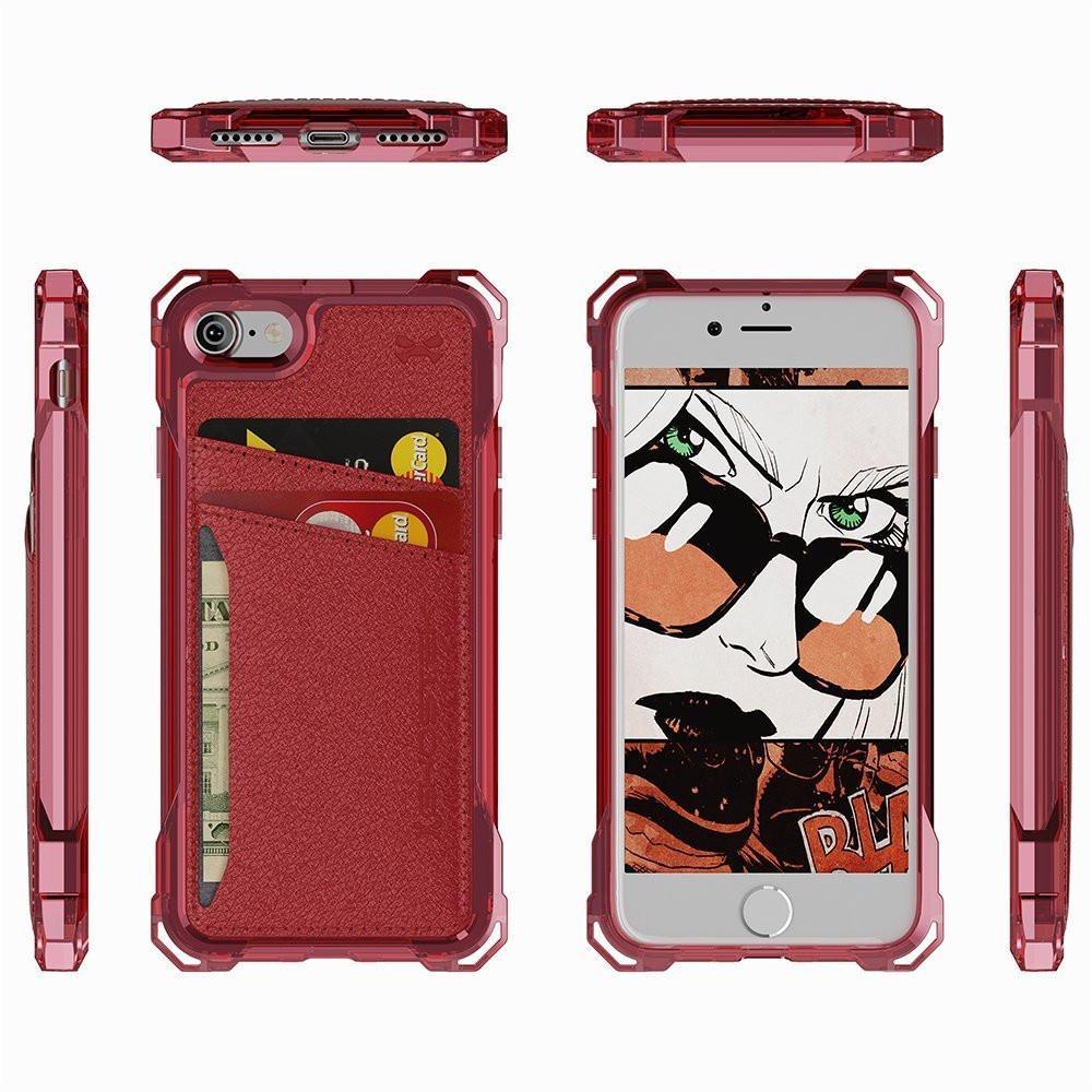 iPhone 8 Wallet Case, Ghostek Exec Red Series | Slim Armor Hybrid Impact Bumper | TPU PU Leather Credit Card Slot Holder Sleeve Cover (Color in image: Brown)