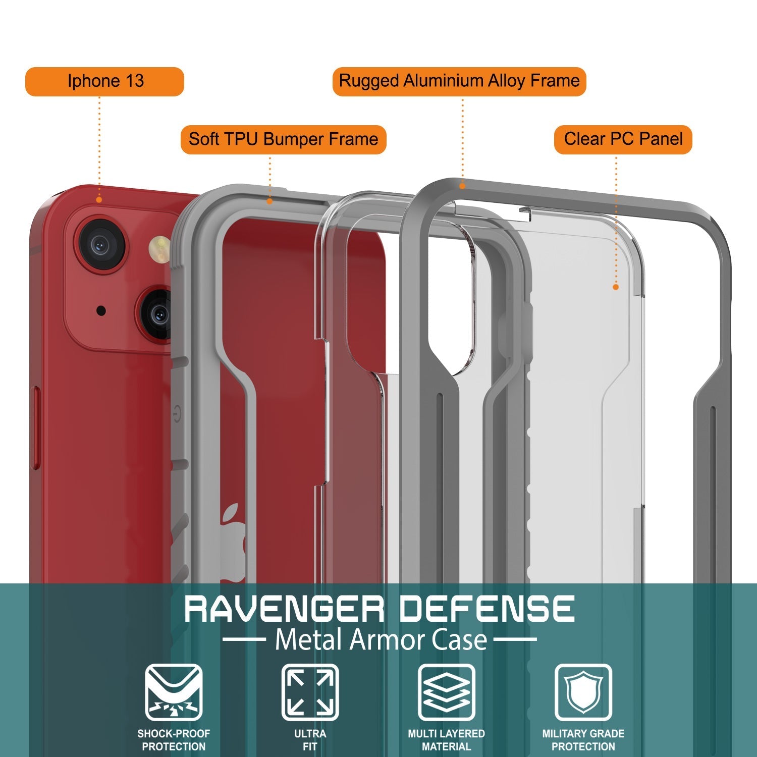 Punkcase iPhone 14 Ravenger MAG Defense Case Protective Military Grade Multilayer Cover [Grey]