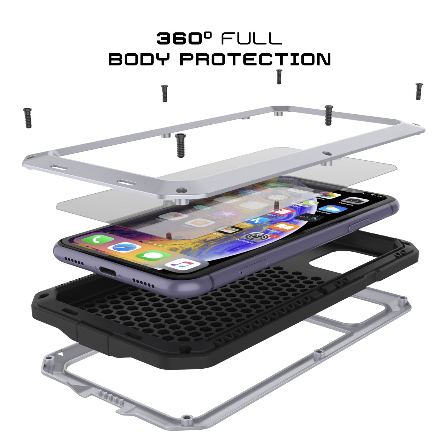 iPhone 11 Metal Case, Heavy Duty Military Grade Armor Cover [shock proof] Full Body Hard [White]