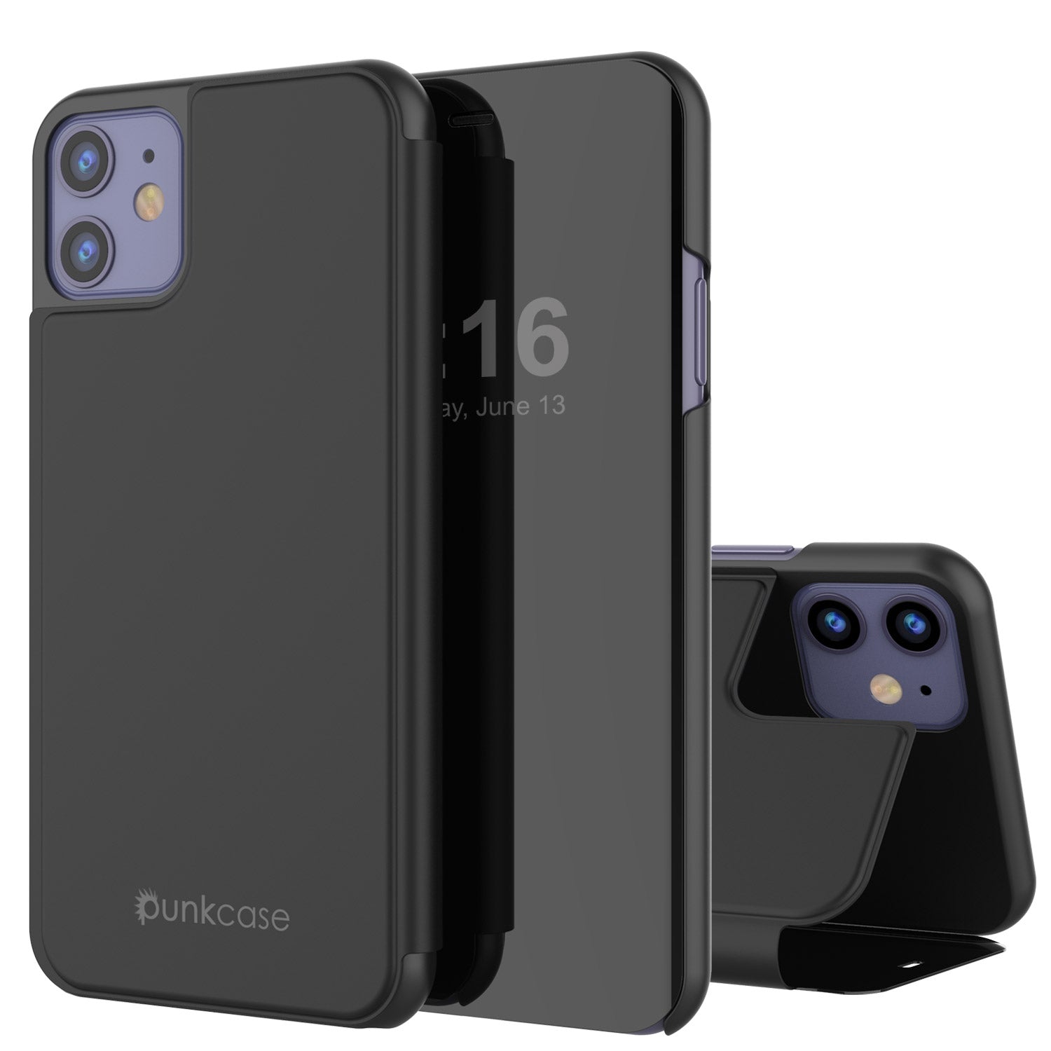 Punkcase iPhone 11 / XI Reflector Case Protective Flip Cover [Black] (Color in image: Black)