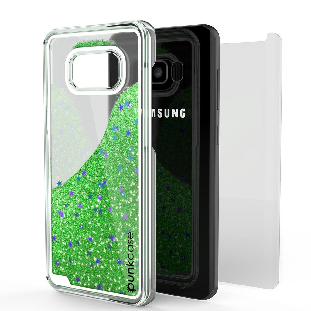 Galaxy S8 Plus Case, Punkcase [Liquid Series] Protective Dual Layer Floating Glitter Cover + PunkShield Screen Protector for Samsung S8 [Green] (Color in image: Gold)
