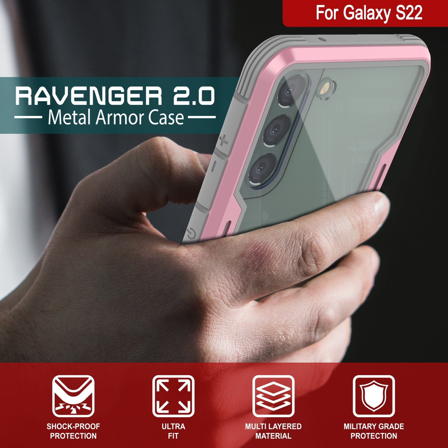 Punkcase S22 ravenger Case Protective Military Grade Multilayer Cover [Rose-Gold]