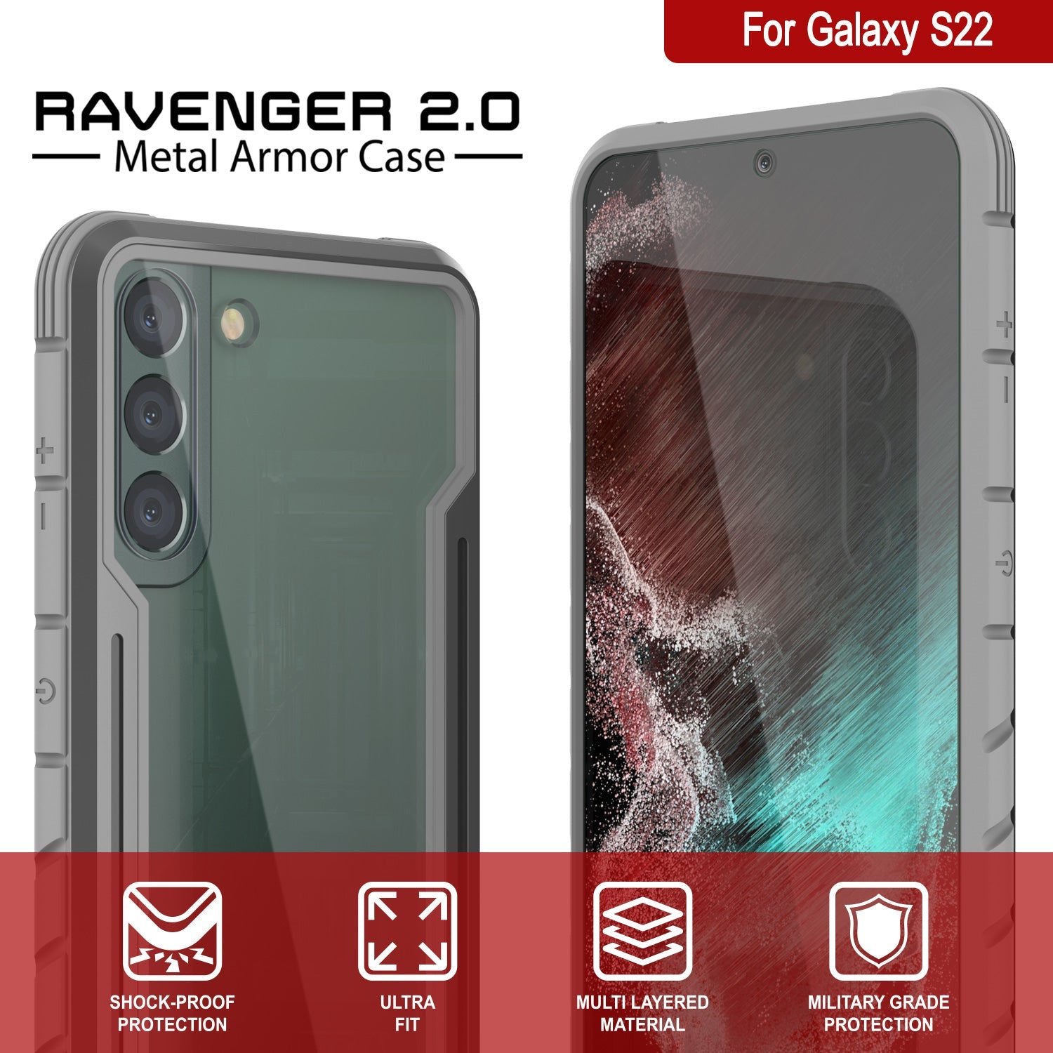 Punkcase S22 ravenger Case Protective Military Grade Multilayer Cover [Grey]