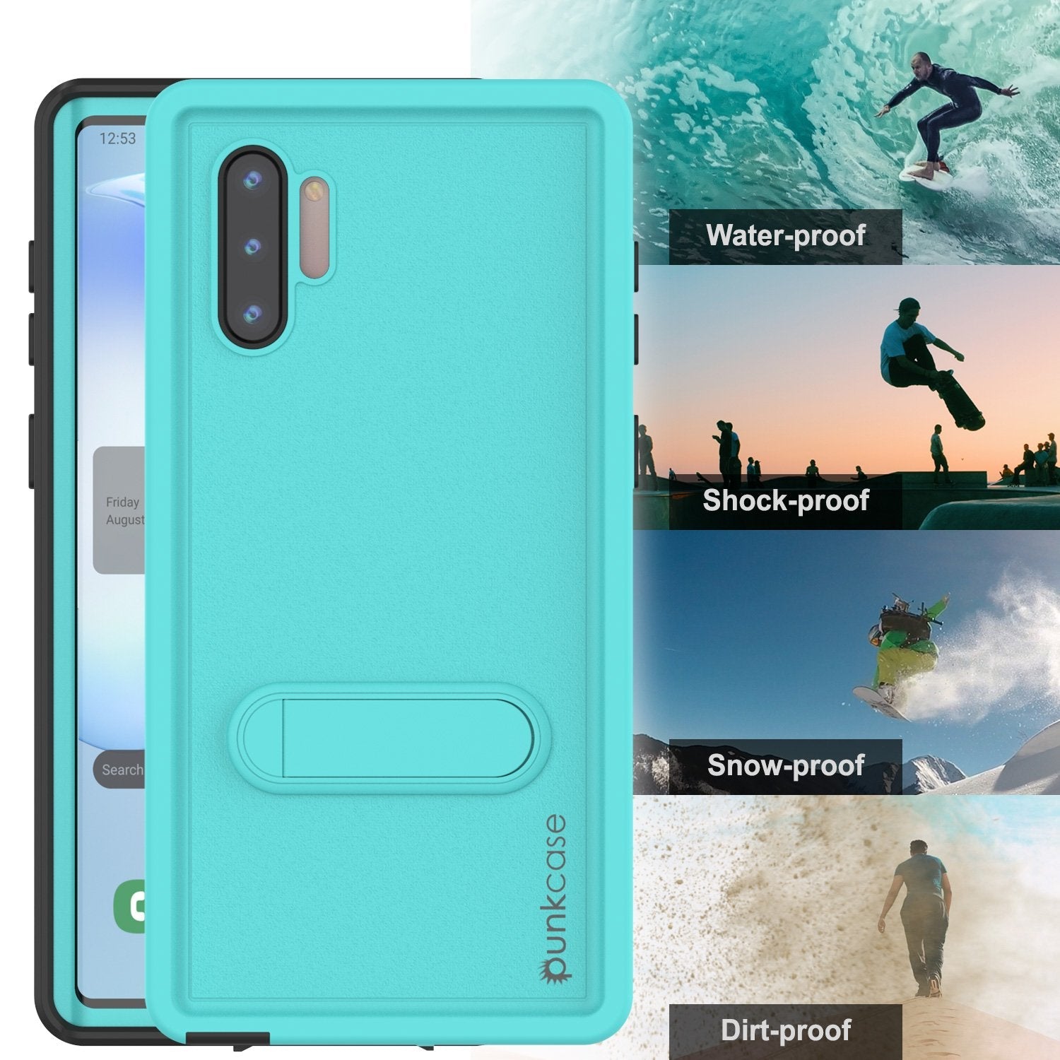 PunkCase Galaxy Note 10 Waterproof Case, [KickStud Series] Armor Cover [Teal] (Color in image: Clear)