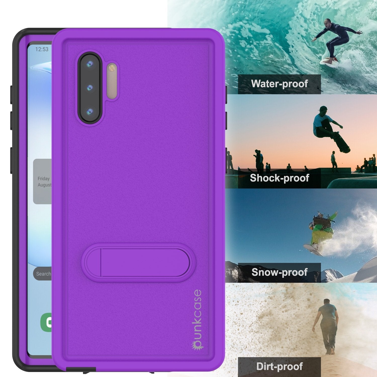 PunkCase Galaxy Note 10 Waterproof Case, [KickStud Series] Armor Cover [Purple] (Color in image: Clear)