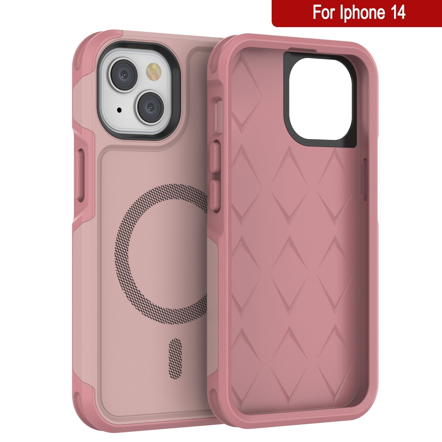 PunkCase iPhone 14 Case, [Spartan 2.0 Series] Clear Rugged Heavy Duty Cover W/Built in Screen Protector [Pink] (Color in image: Teal)