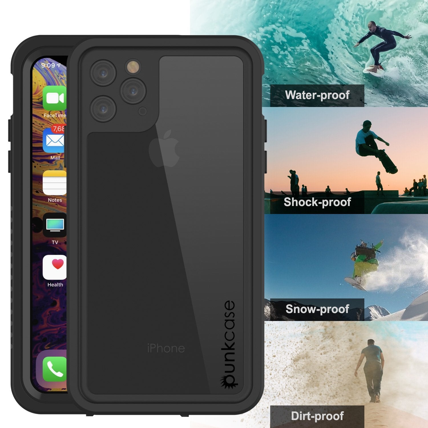iPhone 12 Pro Max Waterproof Case, Punkcase [Extreme Series] Armor Cover W/ Built In Screen Protector [Black]