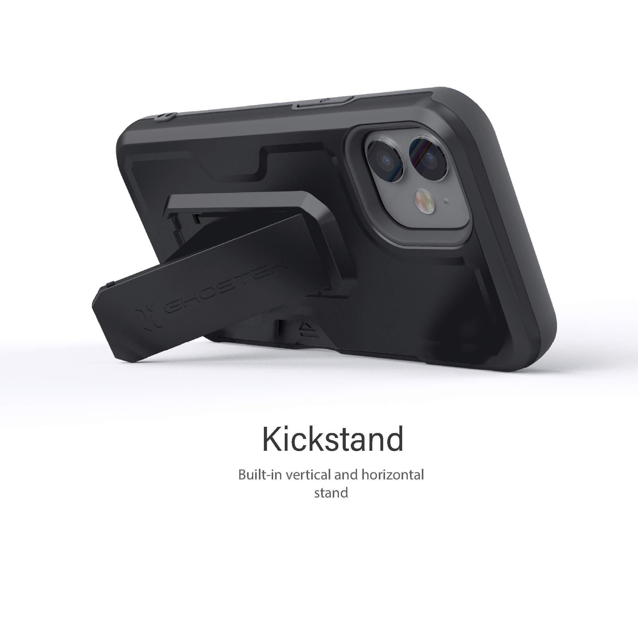 iPhone 12  - IRON ARMOR Belt Clip Holster Case with Stand and Card Holder [Matte Black]