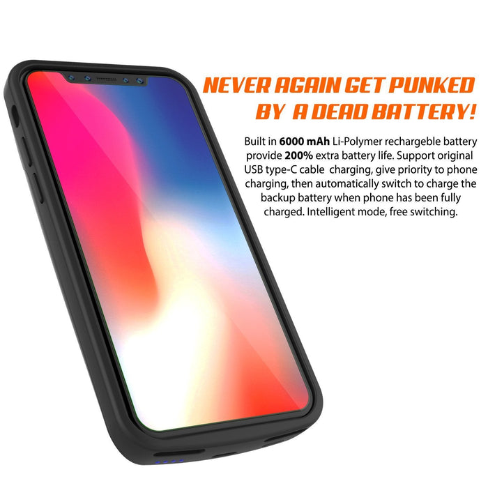 iphone XR Battery Case, PunkJuice 5000mAH Fast Charging Power Bank W/ Screen Protector | [Black] (Color in image: white)