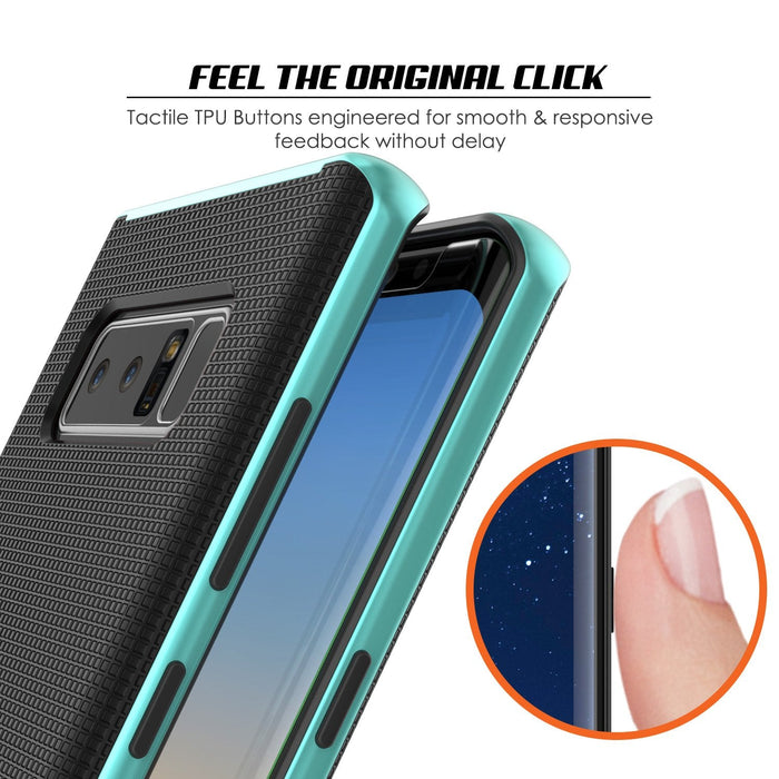 Galaxy Note 8 Case, PunkCase [Stealth Series] Hybrid 3-Piece Shockproof Dual Layer Cover [Non-Slip] [Soft TPU + PC Bumper] with PUNKSHIELD Screen Protector for Samsung Note 8 [Teal] (Color in image: Silver)