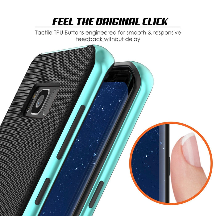 Galaxy S8 PLUS Case, PunkCase [Stealth Series] Hybrid 3-Piece Shockproof Dual Layer Cover [Non-Slip] [Soft TPU + PC Bumper] with PUNKSHIELD Screen Protector for Samsung S8+ [Teal] (Color in image: Silver)