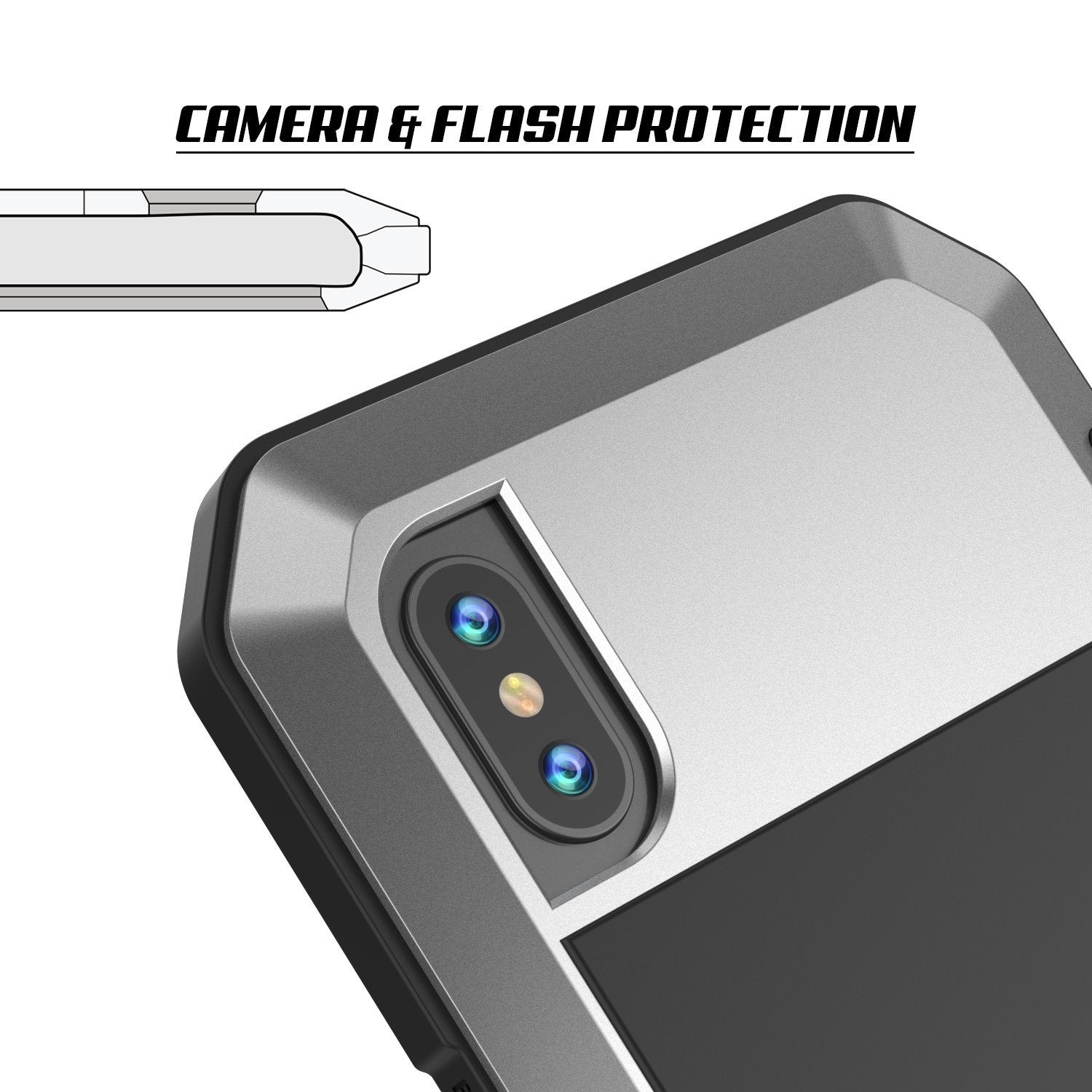 iPhone XS Max Metal Case, Heavy Duty Military Grade Armor Cover [shock proof] Full Body Hard [Silver]