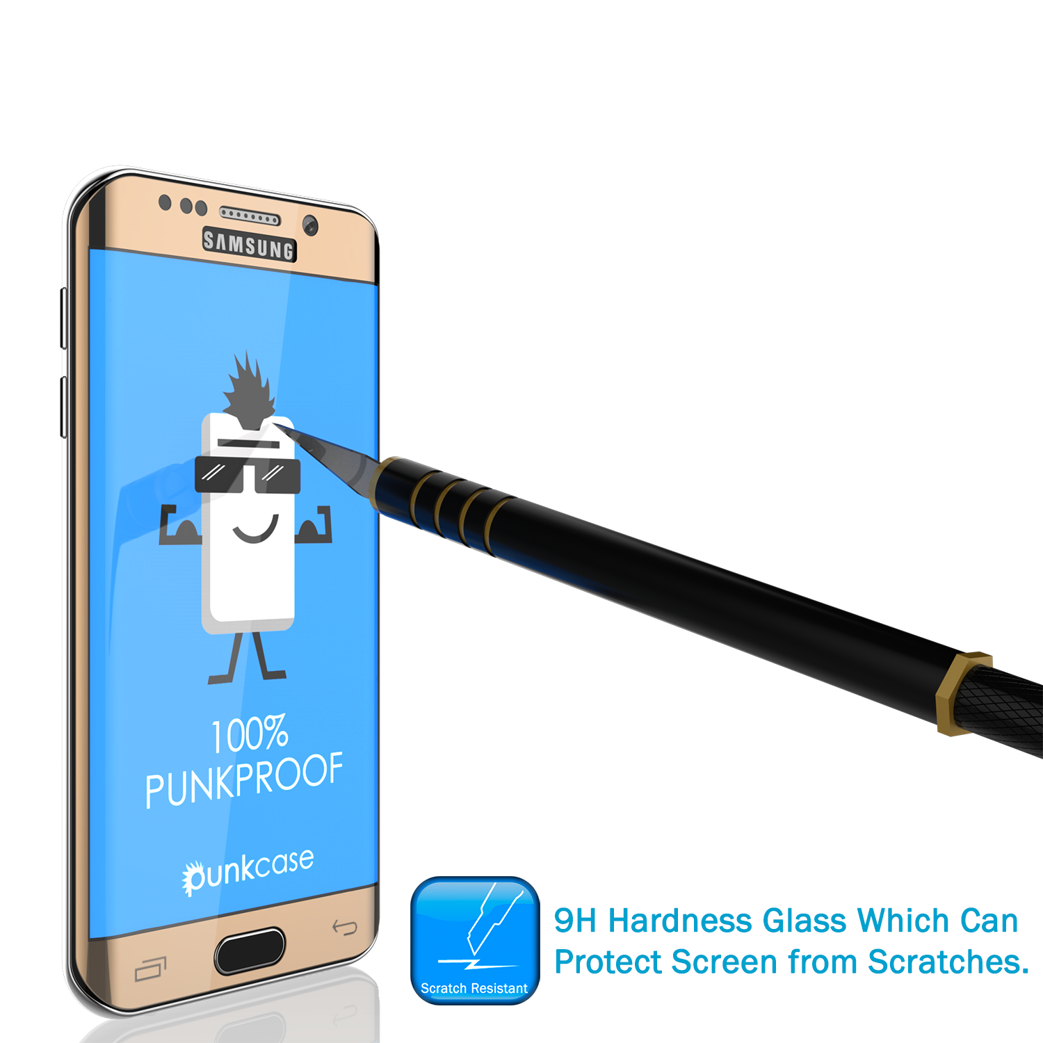 Galaxy S6 Edge Plus Gold Punkcase Glass SHIELD Tempered Glass Screen Protector 0.33mm Thick 9H (Color in image: White)