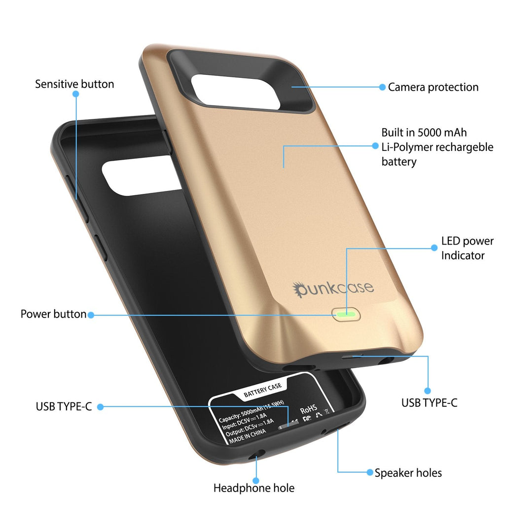 Galaxy S8 Battery Case, Punkcase 5000mAH Charger Case W/ Screen Protector | Integrated Kickstand & USB Port | IntelSwitch | [Gold] (Color in image: Red)