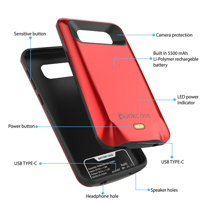 Galaxy S8 PLUS Battery Case, Punkcase 5500mAH Charger Case W/ Screen Protector | Integrated Kickstand & USB Port | IntelSwitch [Red]