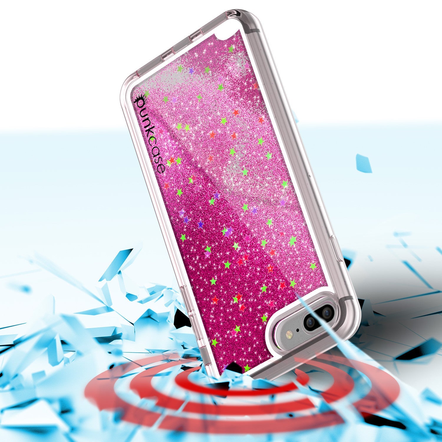 iPhone 7 Plus Case, PunkCase LIQUID Pink Series, Protective Dual Layer Floating Glitter Cover (Color in image: teal)