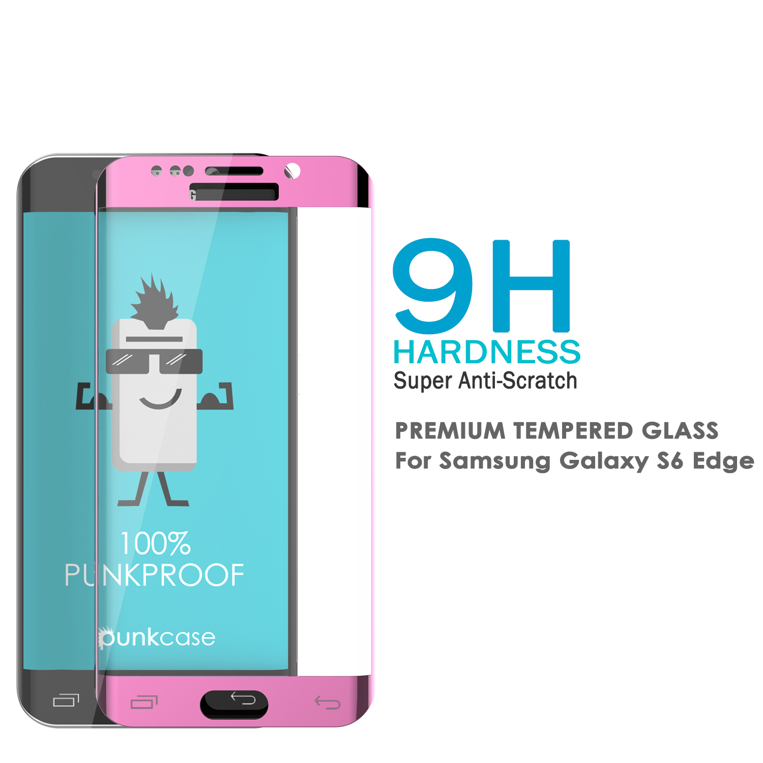 Galaxy S6 Edge Pink Tempered Glass Screen Protector, PUNKSHIELD \0.33mm Thick 9H Glass (Color in image: White)