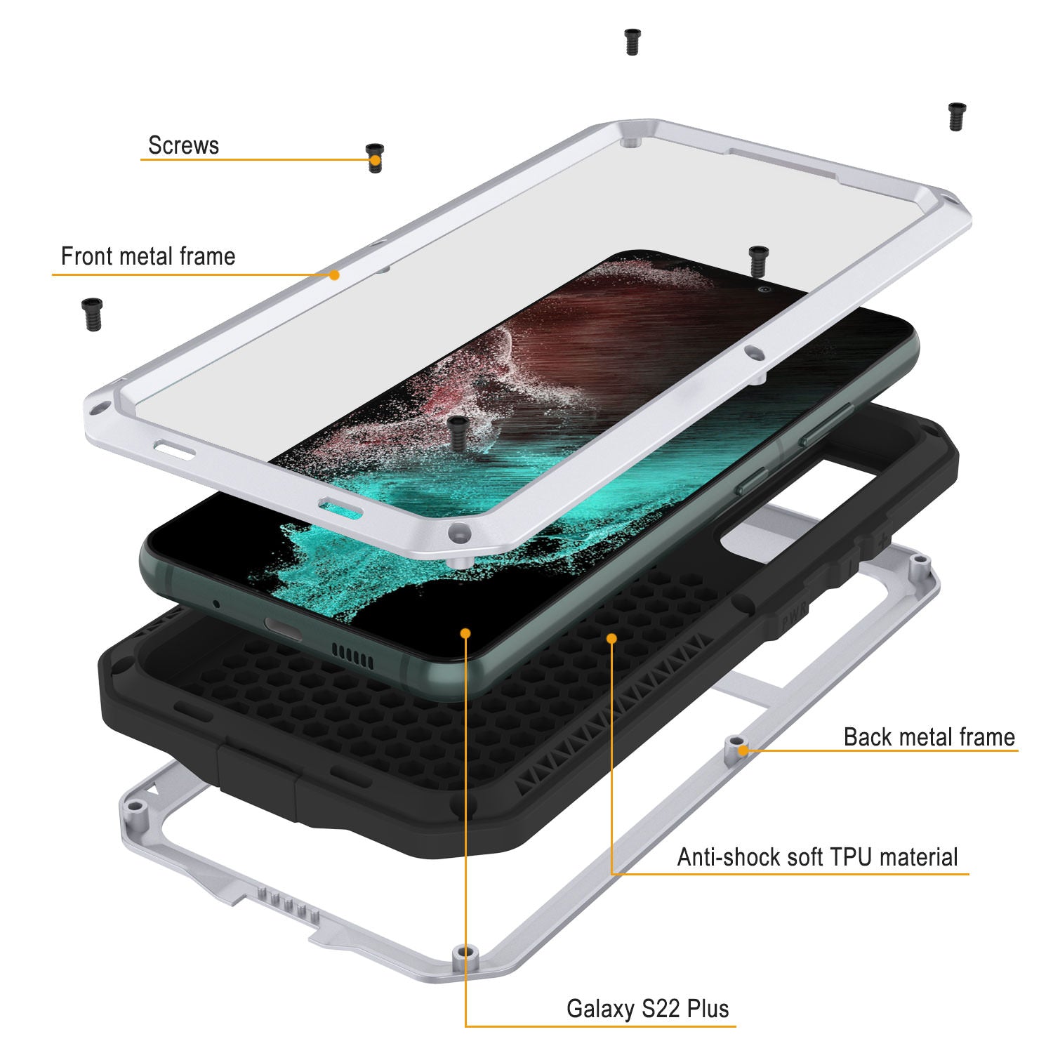 Galaxy S22+ Plus Metal Case, Heavy Duty Military Grade Rugged Armor Cover [White]