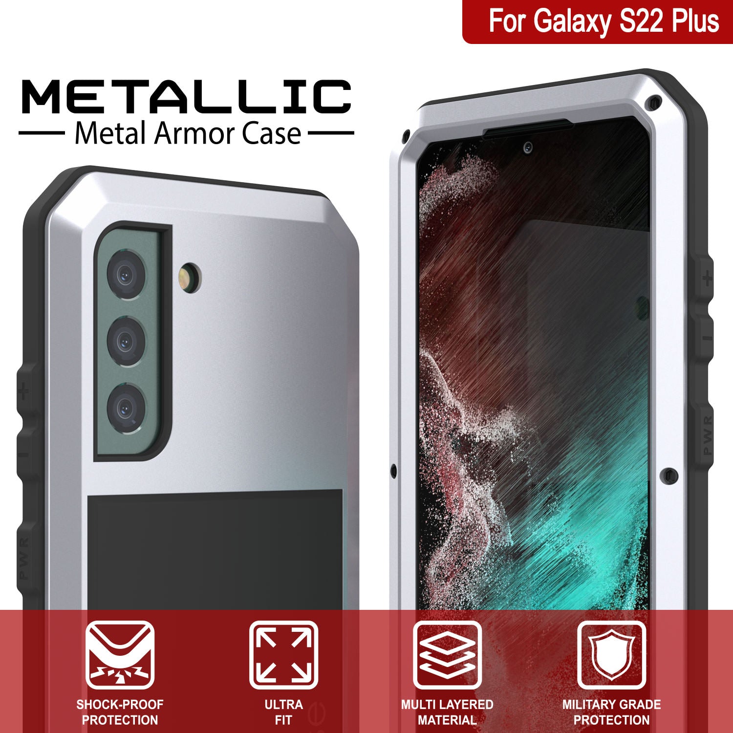 Galaxy S22+ Plus Metal Case, Heavy Duty Military Grade Rugged Armor Cover [White]