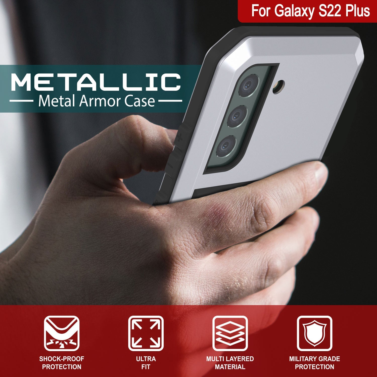 Galaxy S22+ Plus Metal Case, Heavy Duty Military Grade Rugged Armor Cover [White]