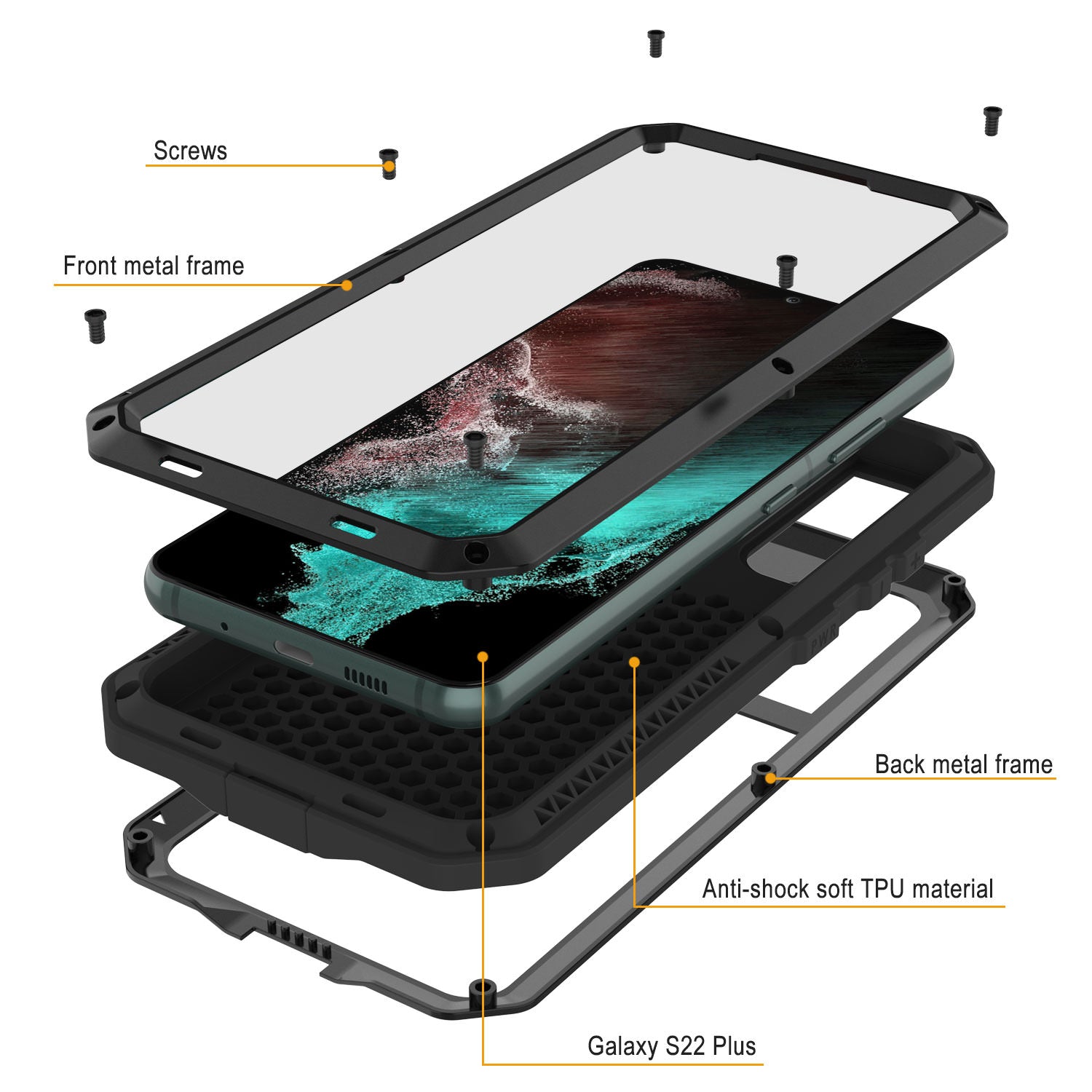 Galaxy S22+ Plus Metal Case, Heavy Duty Military Grade Rugged Armor Cover [Black]