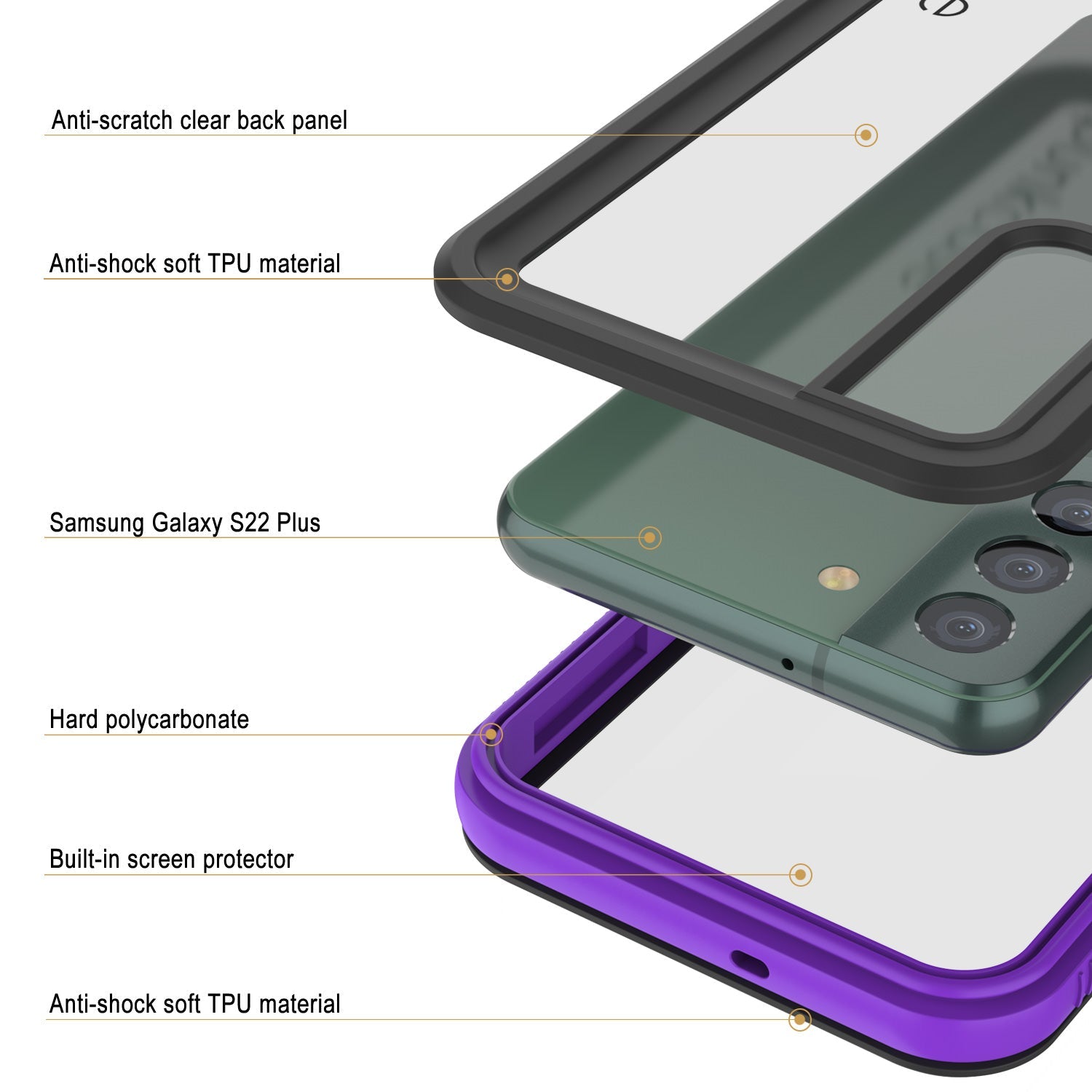 Galaxy S22+ Plus Waterproof Case PunkCase Ultimato Purple Thin 6.6ft Underwater IP68 Shock/Snow Proof [Purple]