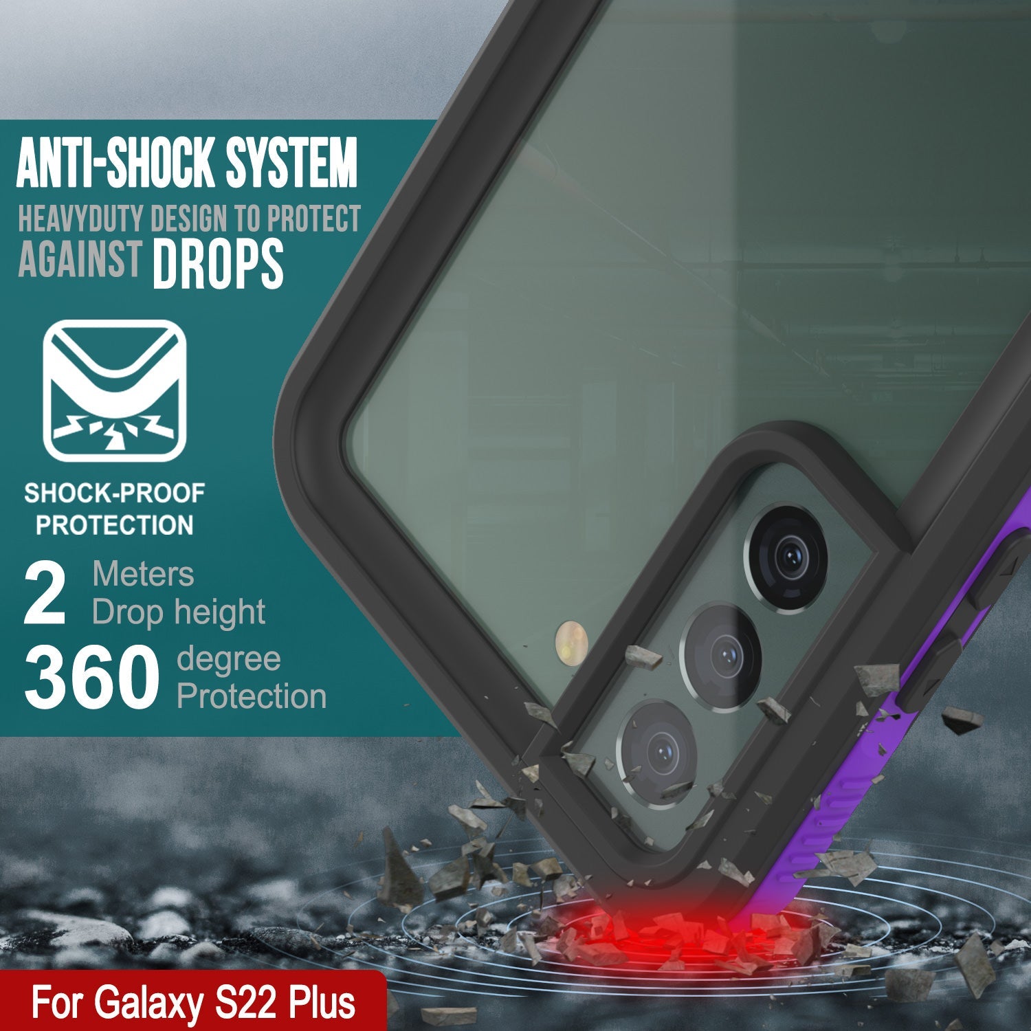 Galaxy S22+ Plus Waterproof Case PunkCase Ultimato Purple Thin 6.6ft Underwater IP68 Shock/Snow Proof [Purple]