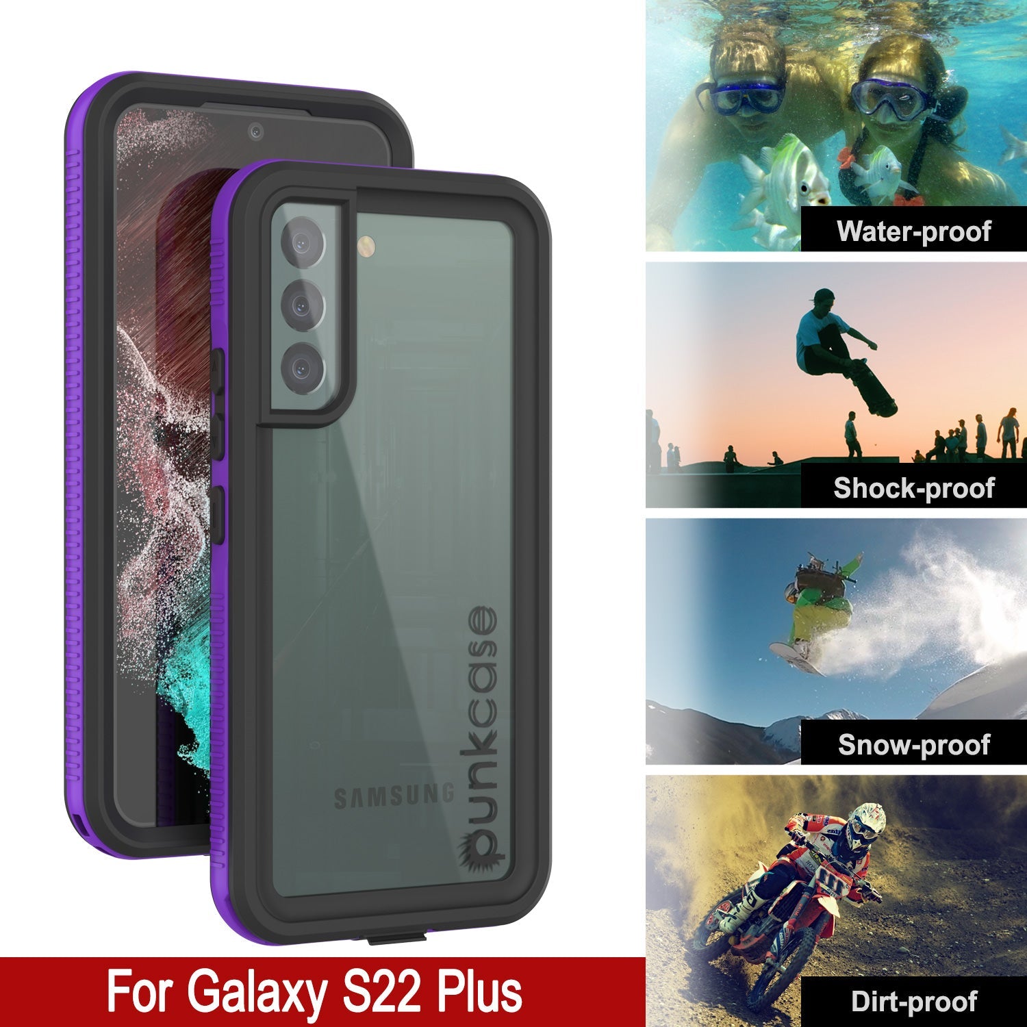 Galaxy S22+ Plus Waterproof Case PunkCase Ultimato Purple Thin 6.6ft Underwater IP68 Shock/Snow Proof [Purple]