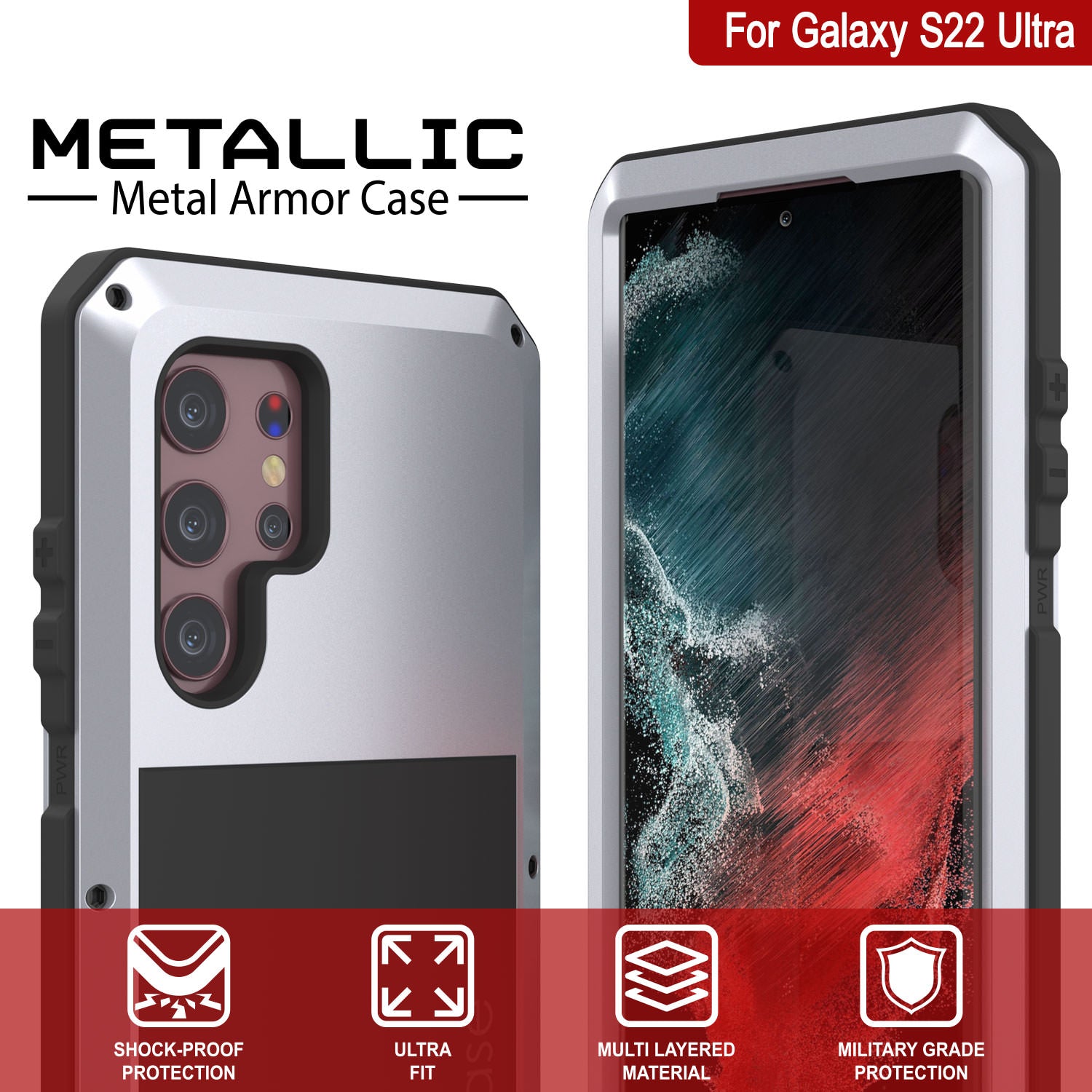 Galaxy S22 Ultra Metal Case, Heavy Duty Military Grade Rugged Armor Cover [White]