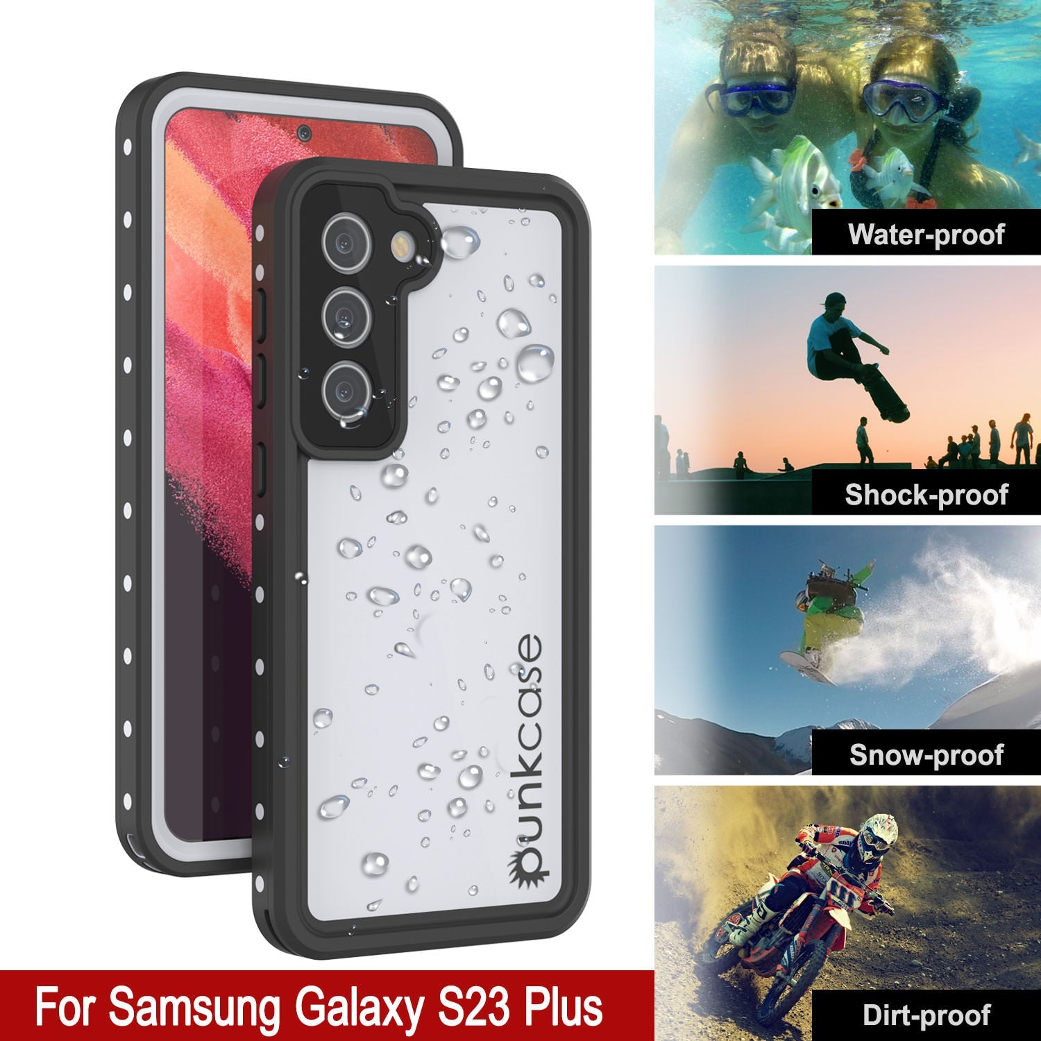 Galaxy S24+ Plus Waterproof Case, Punkcase StudStar White Thin 6.7ft Underwater IP68 Shock/Snow Proof