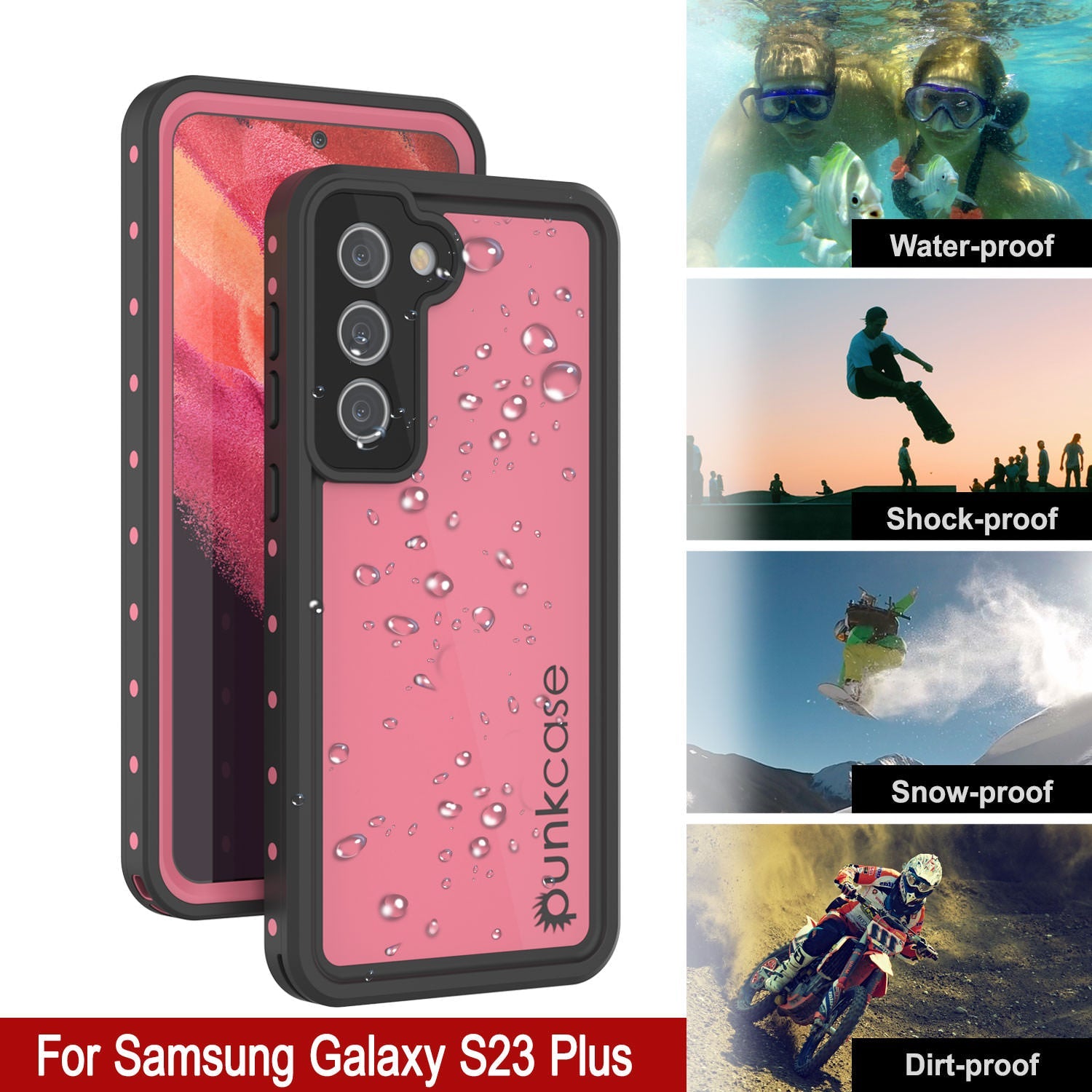 Galaxy S24+ Plus Waterproof Case PunkCase StudStar Pink Thin 6.7ft Underwater IP68 Shock/Snow Proof